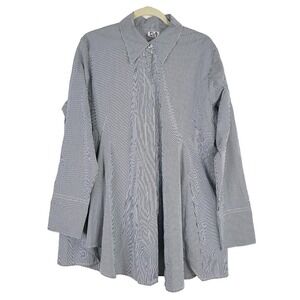 Oversized Pinstripe Button-Up Blouse - Blue/White